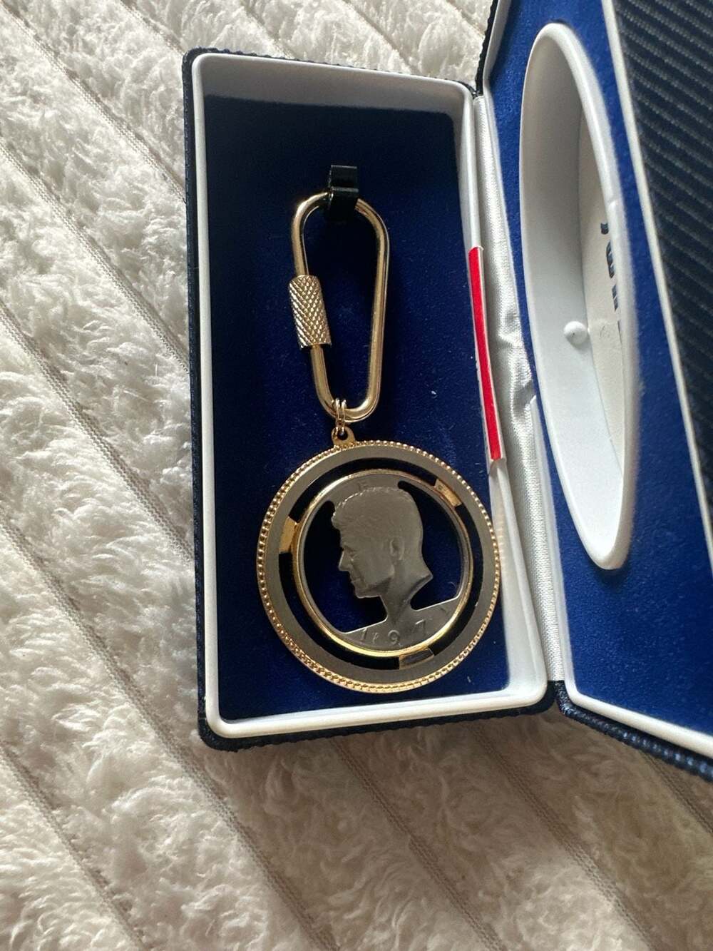Vintage Swank John F. Kennedy Cutout Half Dollar Coin Keychain in Presentation B